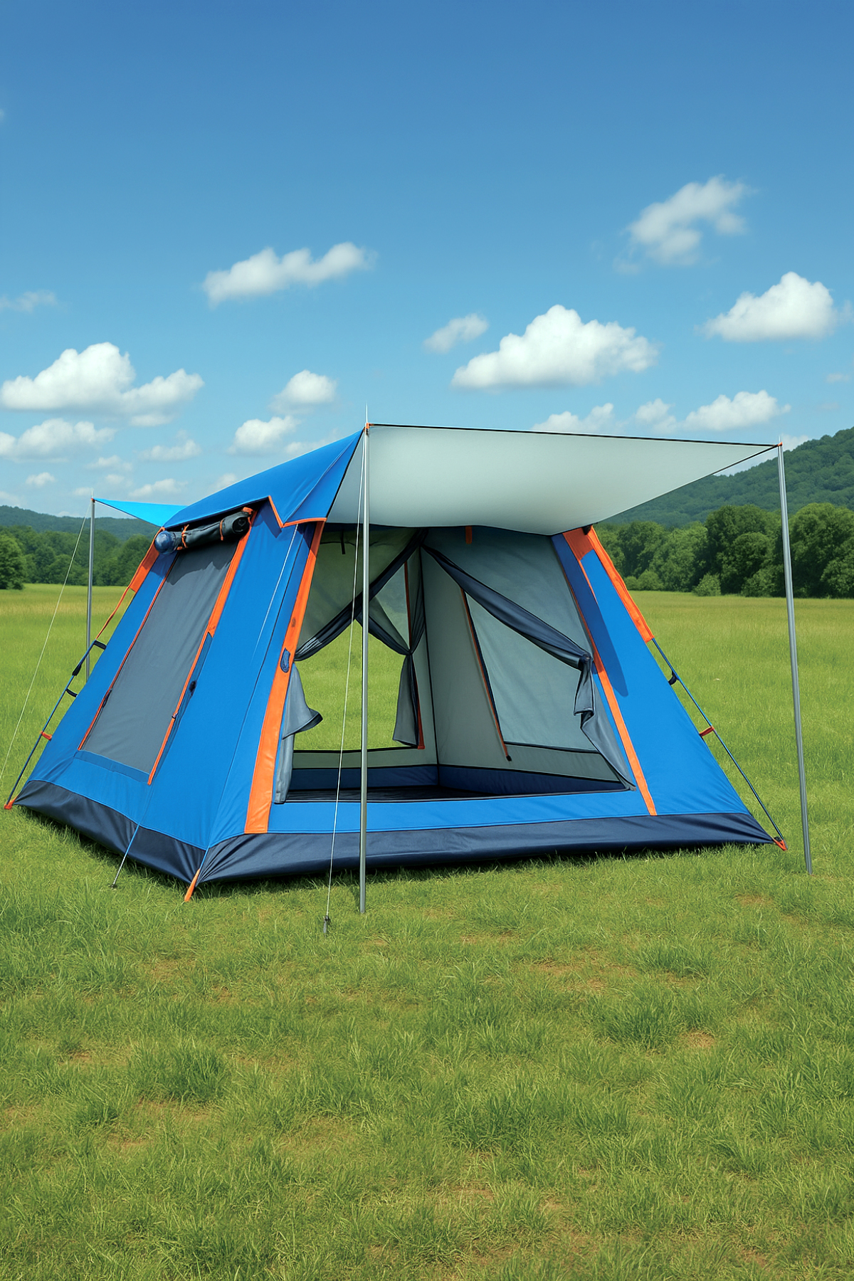 AUHMA Outdoor AC6636 6 Kişilik Otomatik Kamp Çadırı Mavi 210x210x140 cm | Su Geçirmez Oxford Kumaş | Güneşlikli Hızlı Kurulum Kamp Çadırı