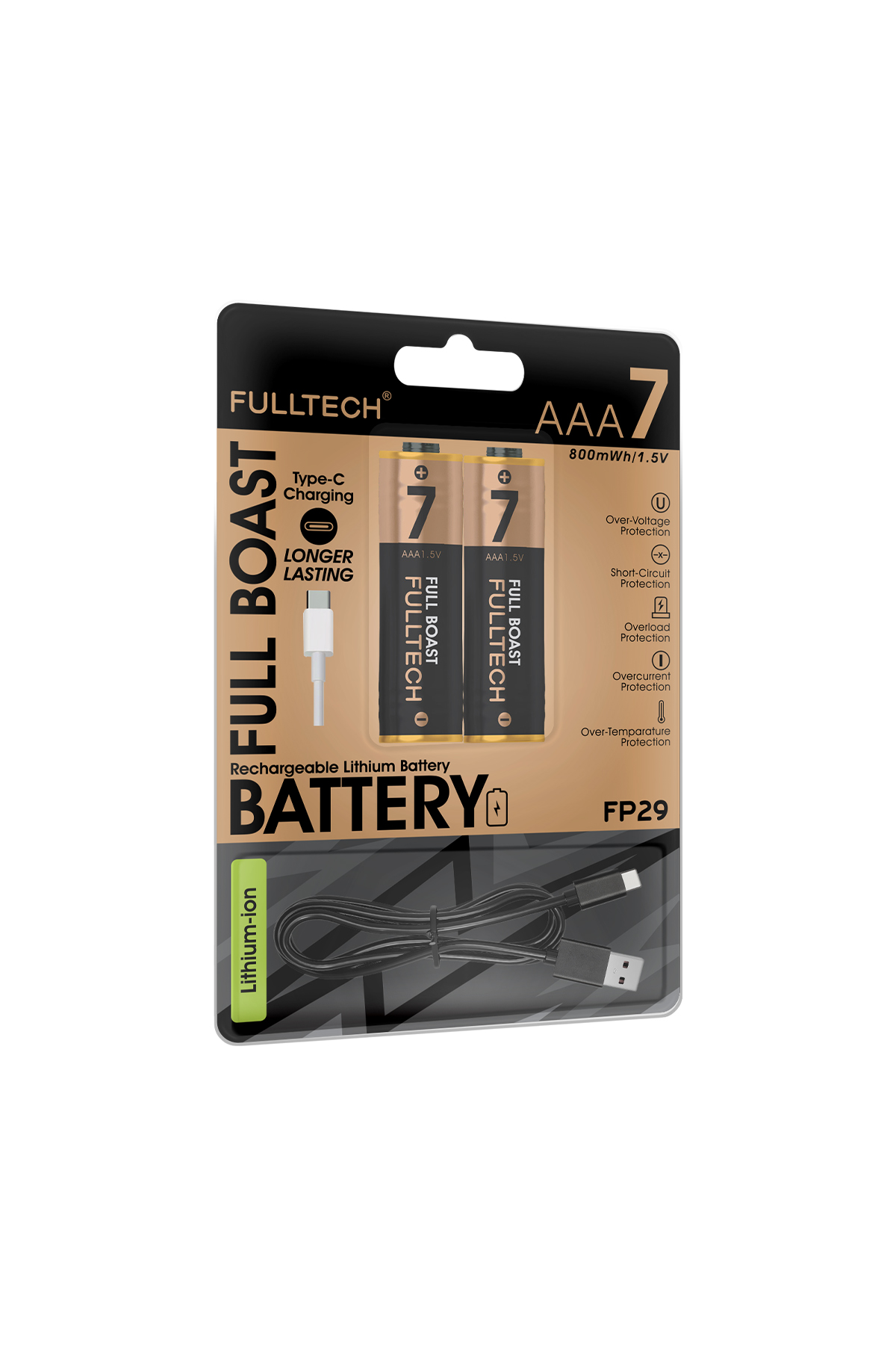 FULLTECH FP29 AAA Şarjlı Pil 2’li Set 800mWh 1.5V Type-C Şarjlı Lityum Pil Uzun Ömürlü Hızlı Şarj Edilebilir Pil