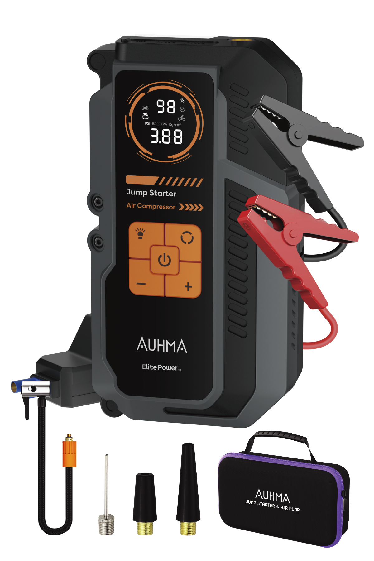 Auhma A9944 Araç Takviye Cihazı & Hava Kompresörü 12000mAh Powerbankli 150 PSI Akıllı Akü Booster Taşınabilir Lastik Şişirme Pompası