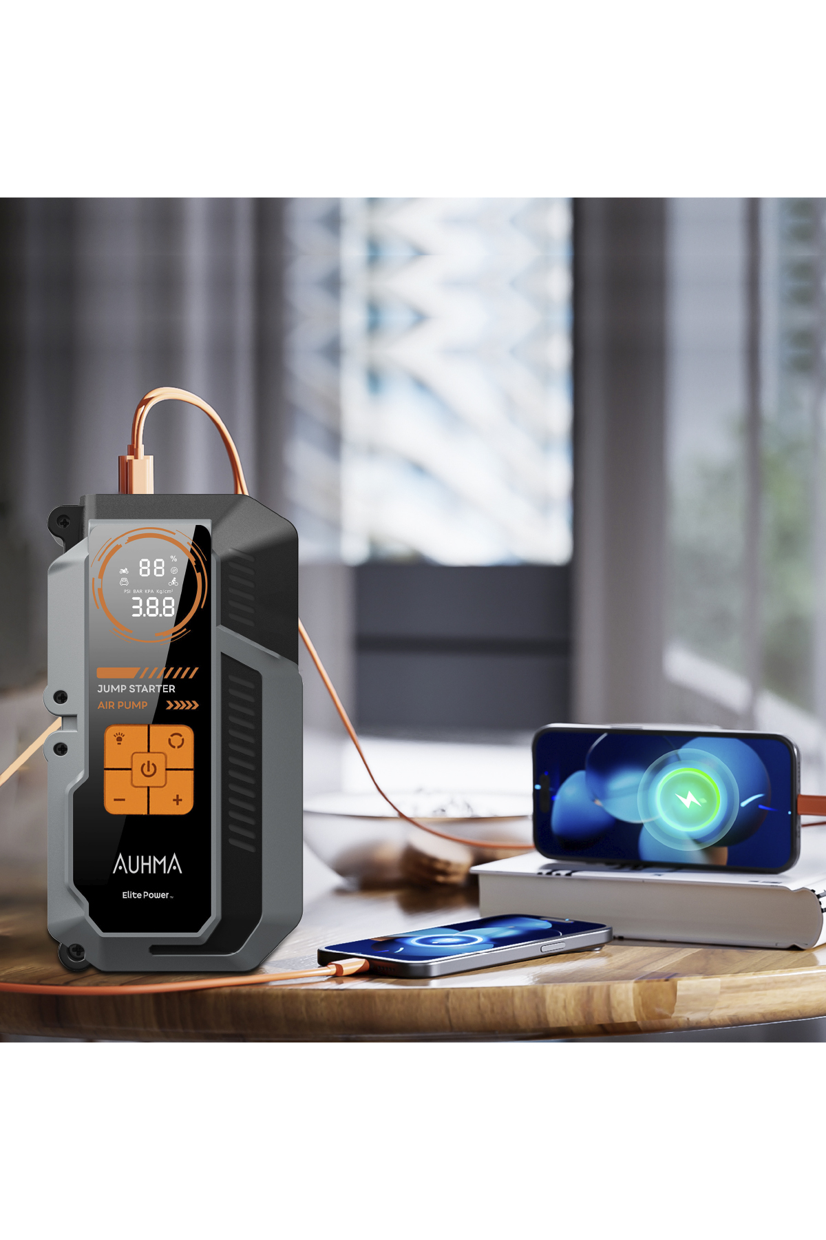 Auhma A9944 Araç Takviye Cihazı & Hava Kompresörü 12000mAh Powerbankli 150 PSI Akıllı Akü Booster Taşınabilir Lastik Şişirme Pompası
