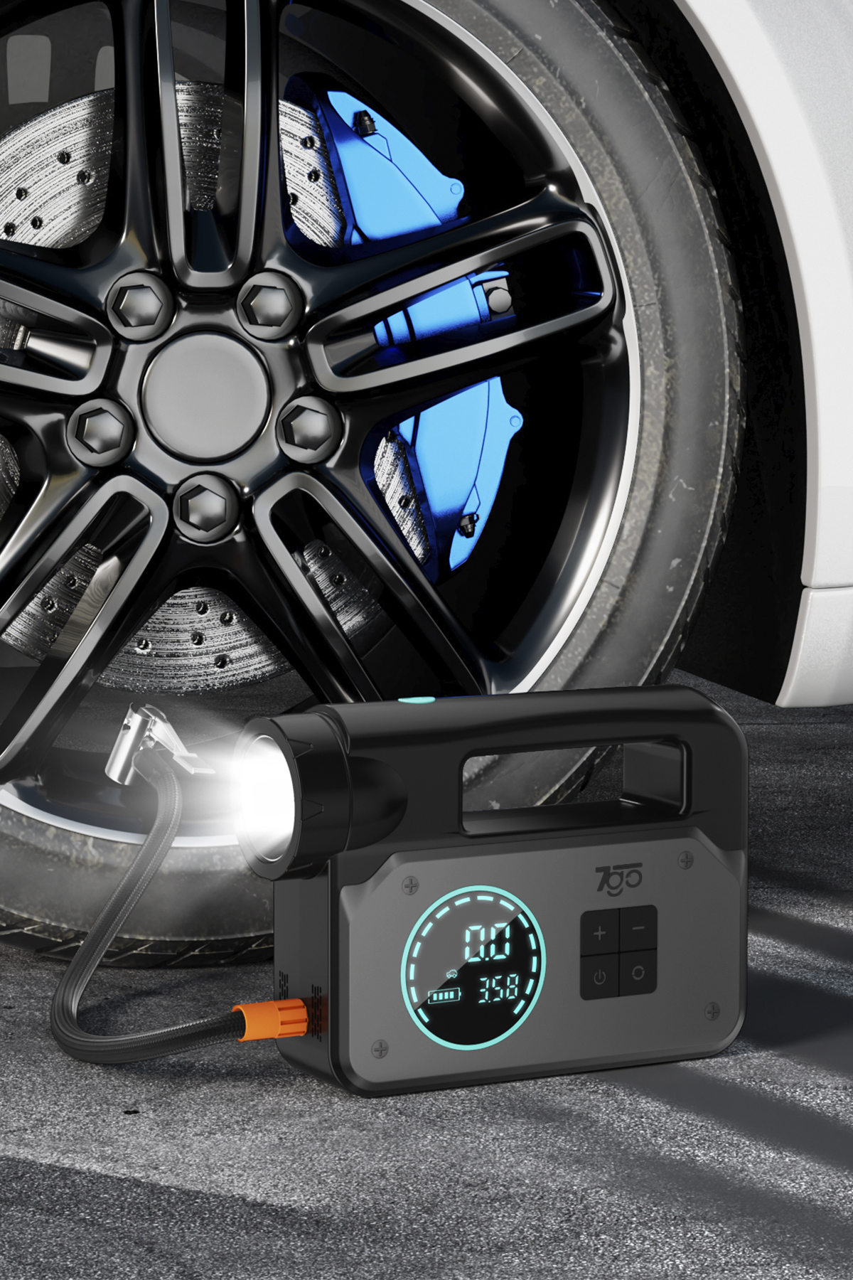 7GO 7A2 8000mAh Akü Takviyeli Hava Pompası 1000A Jump Starter, 150 PSI Dijital Lastik Şişirme Kompresörü, LED Fenerli Powerbank