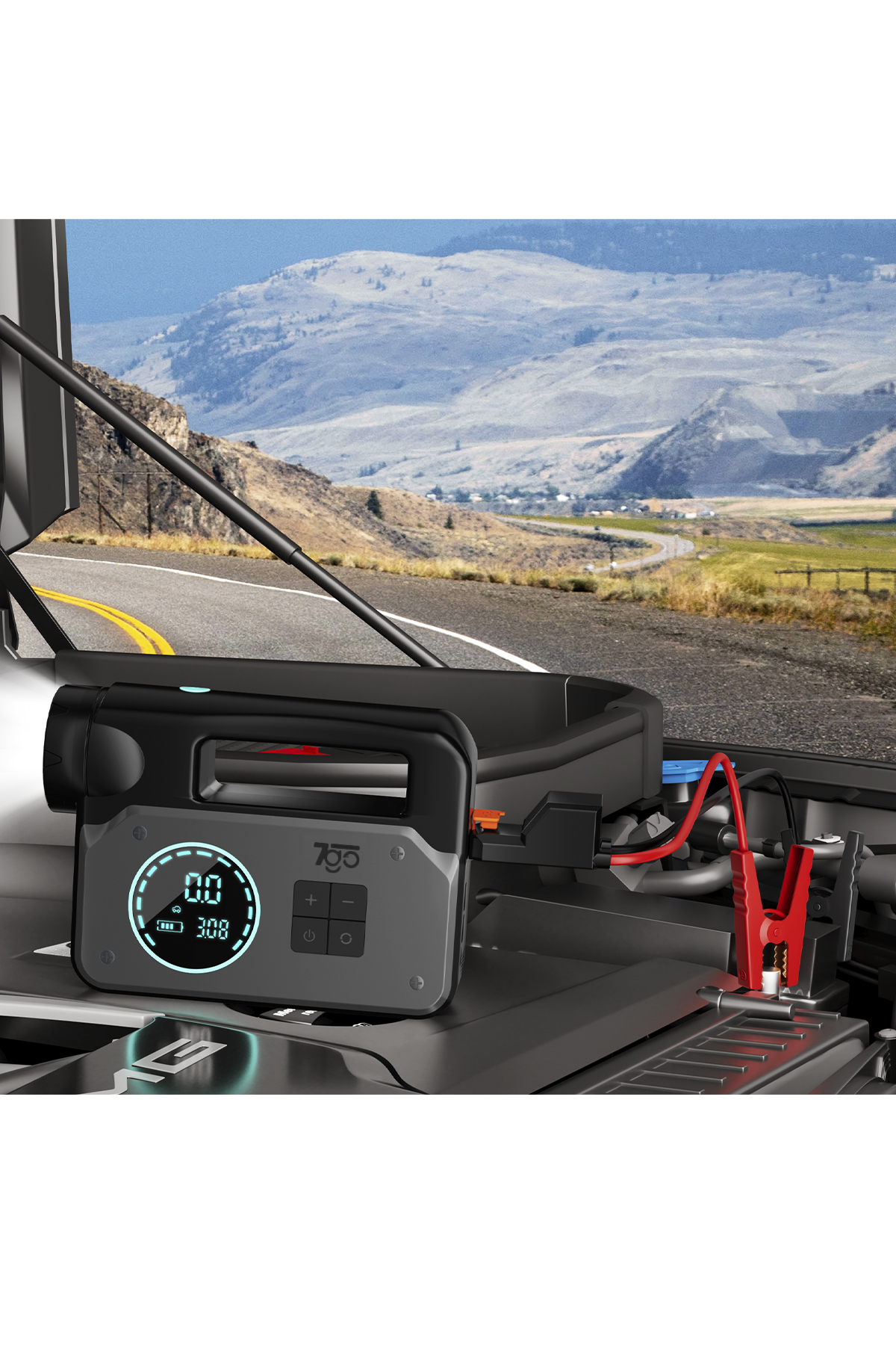 7GO 7A2 8000mAh Akü Takviyeli Hava Pompası 1000A Jump Starter, 150 PSI Dijital Lastik Şişirme Kompresörü, LED Fenerli Powerbank