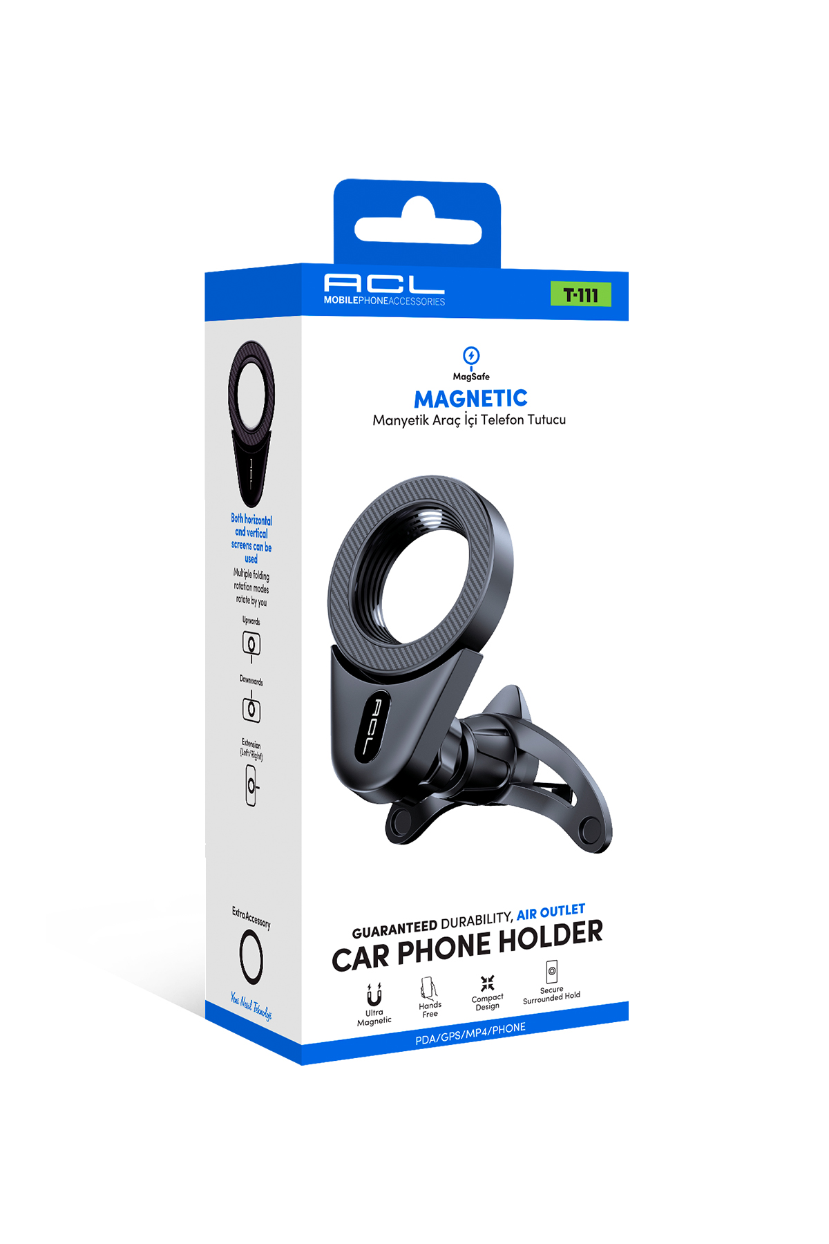 ACL T-111 MagSafe Manyetik Araç İçi Telefon Tutucu – Havalandırma Izgarası Uyumlu, Katlanabilir, 360° Ayarlanabilir, Güçlü Mıknatıslı Telefon Tutacağı