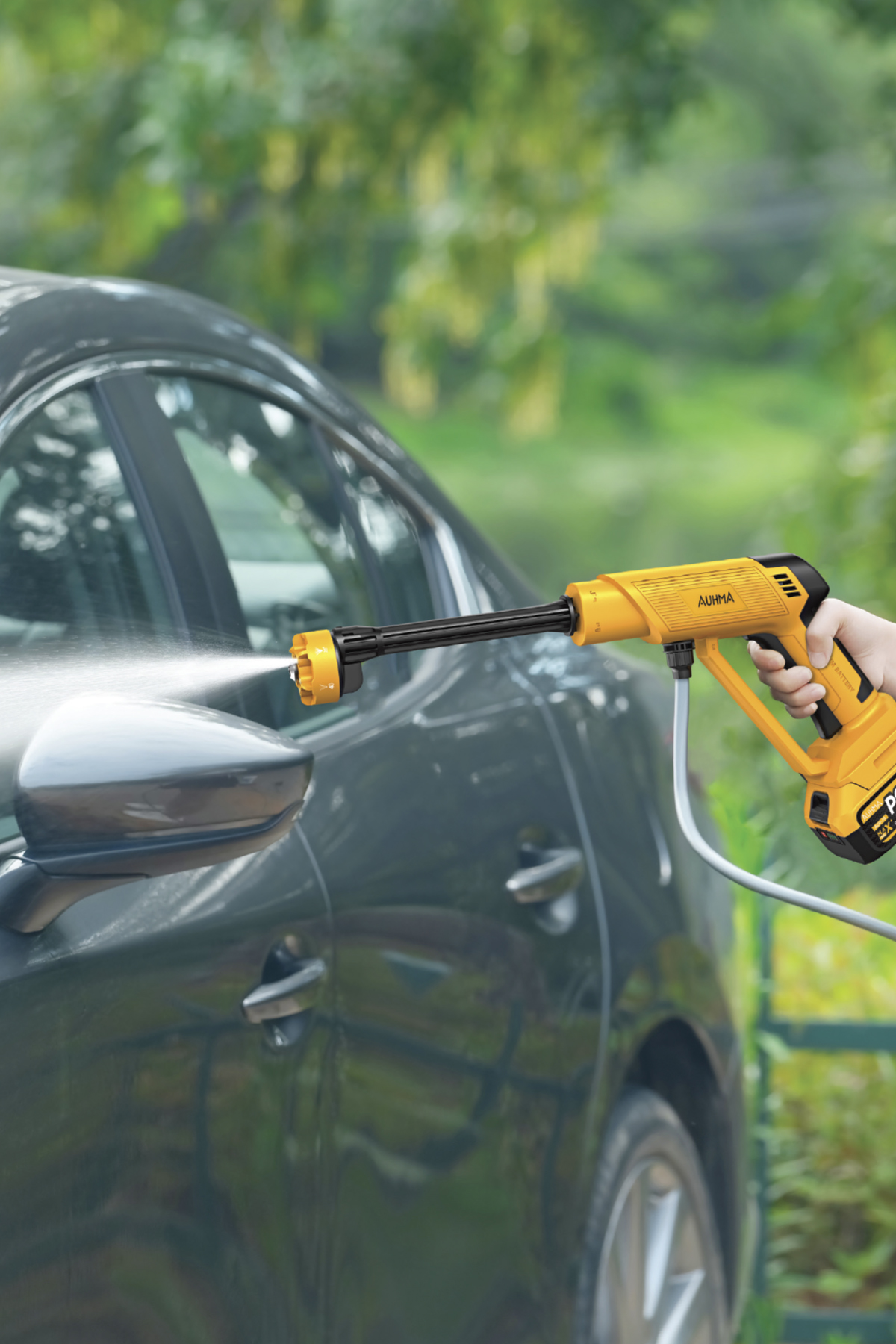 AUHMA ACR-10 Şarjlı Araç Yıkama Makinesi Sarı 203 PSI 170W Basınçlı Oto Yıkama Seti | 3820 Fırçasız Motor, Çantalı, 2 Bataryalı, Köpük Hazneli, 5 Metre Hortumlu