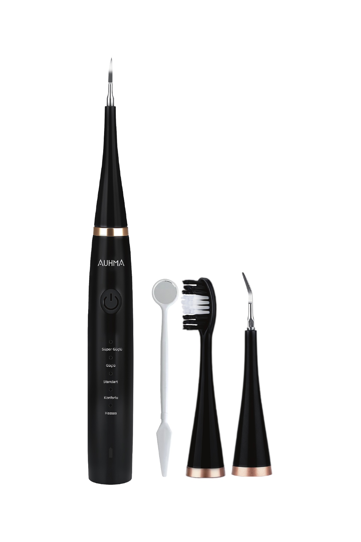 AUHMA AMF14 Ultrasonik Diş Temizleme Cihazı Siyah | 42.000 Titreşim/Dk | 5 Mod | IPX8 Su Geçirmez | Type-C Şarj | Diş Taşı Temizleyici & Plak Temizleme Seti