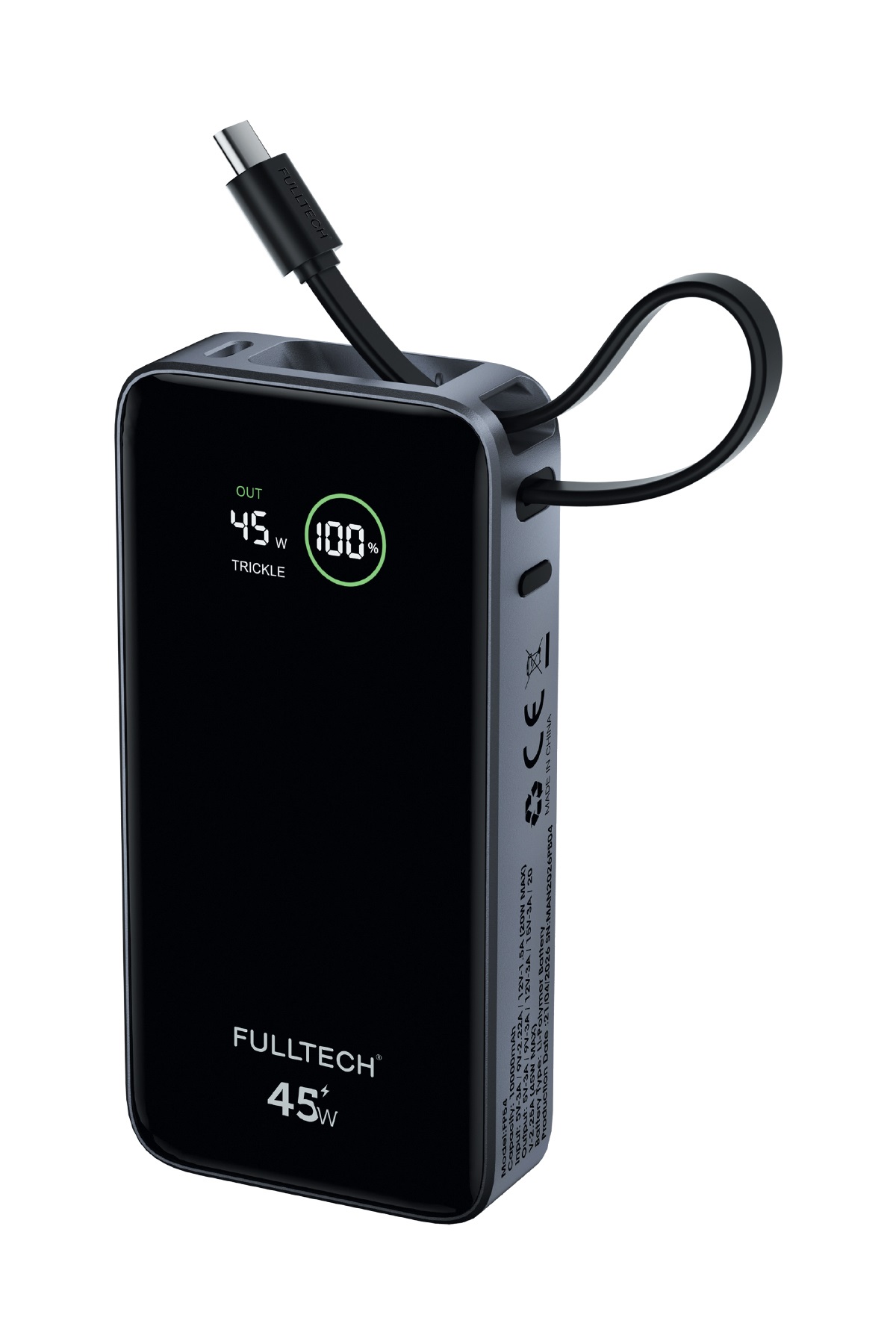 FULLTECH FP54 10000mAh 45W PD Hızlı Şarjlı Powerbank | 45W Kablosuz Şarj | Entegre USB-C Kablo | Dijital Ekran | USB-C Giriş/Çıkış Taşınabilir Powerbank