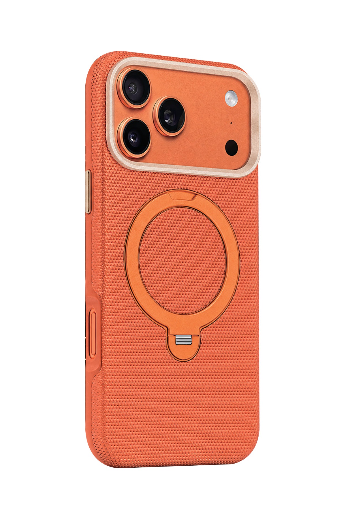 Fulltech FTPC10 iPhone 17 Pro Uyumlu Turuncu MagSafe Kılıf 360° Döner Metal Halkalı Standlı Manyetik Kamera Korumalı Premium Telefon Kılıfı