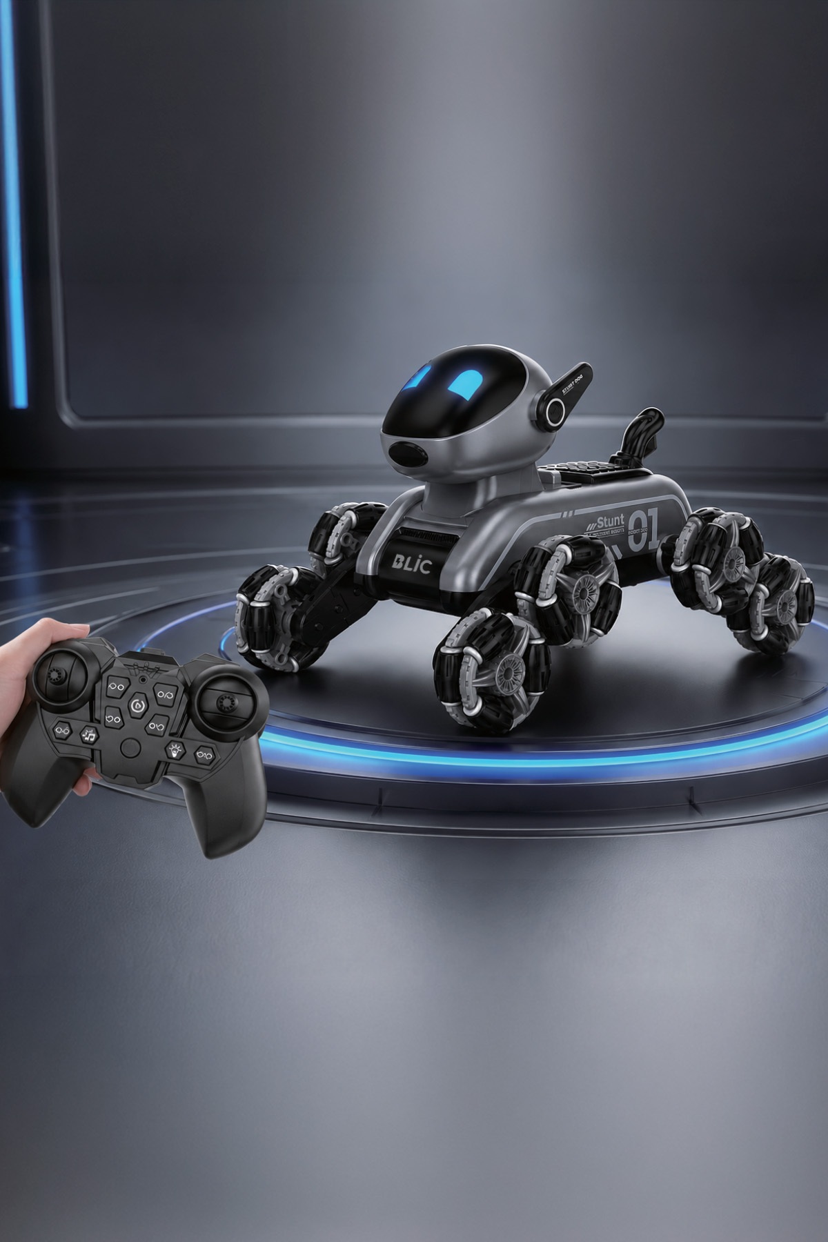 BLIC BRB3 AI Robot Dog Akıllı Robot Köpek – 2.4GHz Uzaktan Kumandalı, 360° Omni Tekerlekli, Drift ve Akrobatik Hareketli, Işık ve Ses Efektli Oyuncak