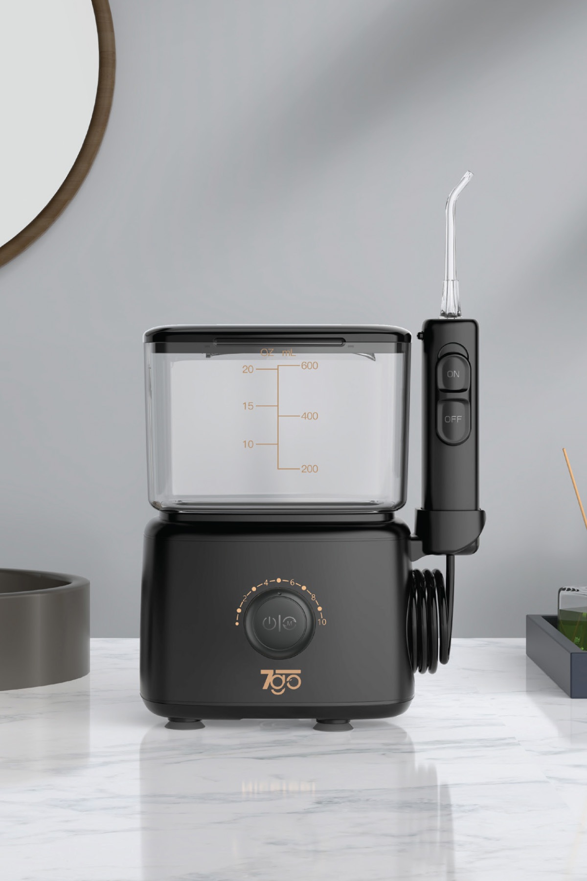 7GO 7GMF3 600 ML Ağız Duşu – 110 PSI Güçlü Su Basıncı, 5 Kademeli Ayar, 5 Başlık, 360° Döner Uç, IPX4, Diş Arası ve Diş Eti Temizleme