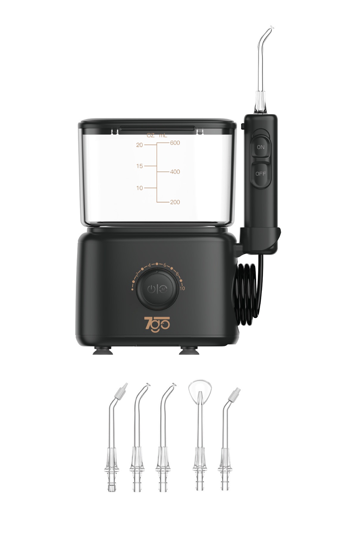 7GO 7GMF3 600 ML Ağız Duşu – 110 PSI Güçlü Su Basıncı, 5 Kademeli Ayar, 5 Başlık, 360° Döner Uç, IPX4, Diş Arası ve Diş Eti Temizleme
