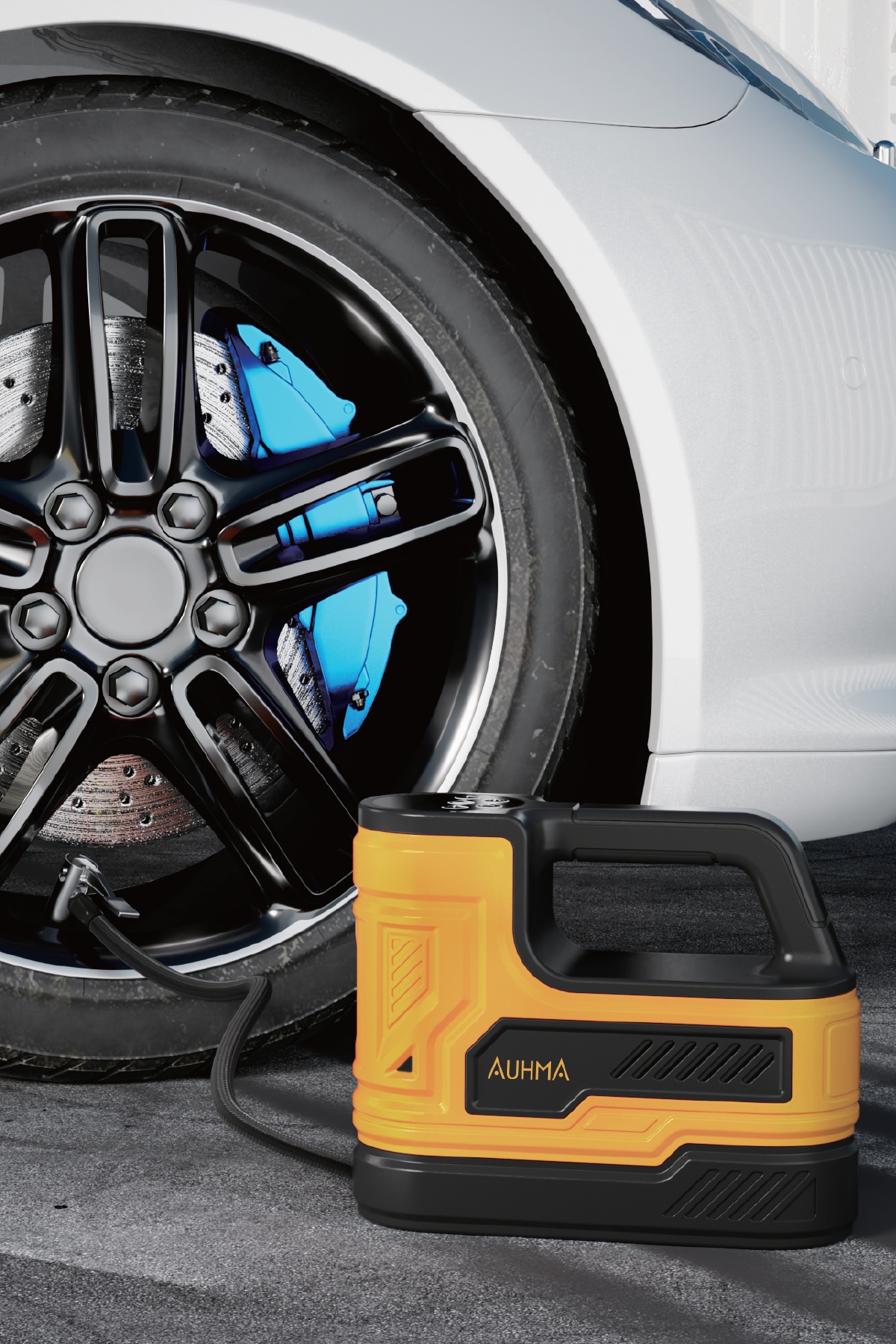 AUHMA A7788 150 PSI Dijital Araç Lastik Şişirme Hava Kompresörü Sarı – 12V Çakmaklık Girişli, Otomatik Durdurma, LED Aydınlatmalı, 3 Metre Kablolu