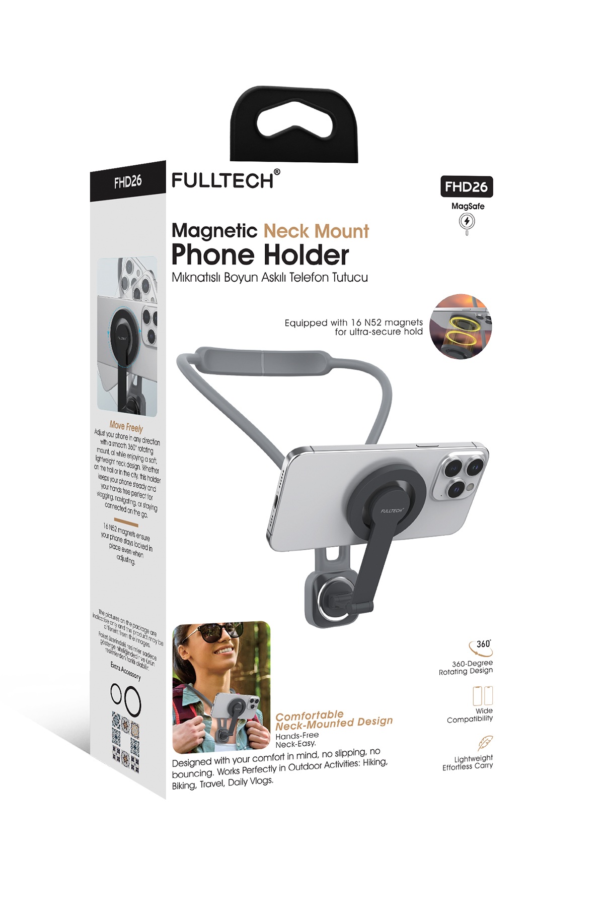Fulltech FHD26 MagSafe Uyumlu Mıknatıslı 360° Boyun Askılı Telefon Tutucu – Eller Serbest Vlog ve POV Çekim Aparatı