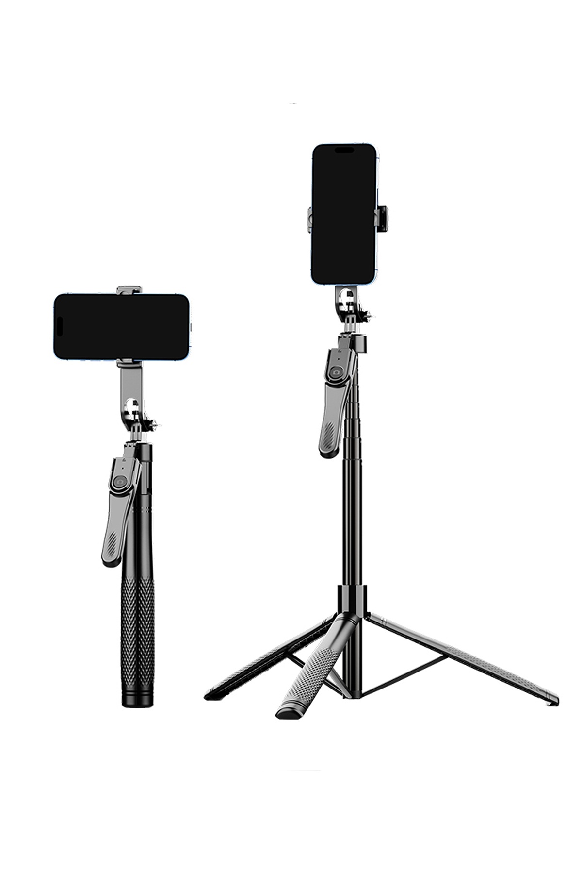 Blic K29 215 cm Ultra Uzun Bluetooth Kumandalı Selfie Çubuğu Tripod – Çift Telefon Tutuculu, Selfie Işıklı, 1/4