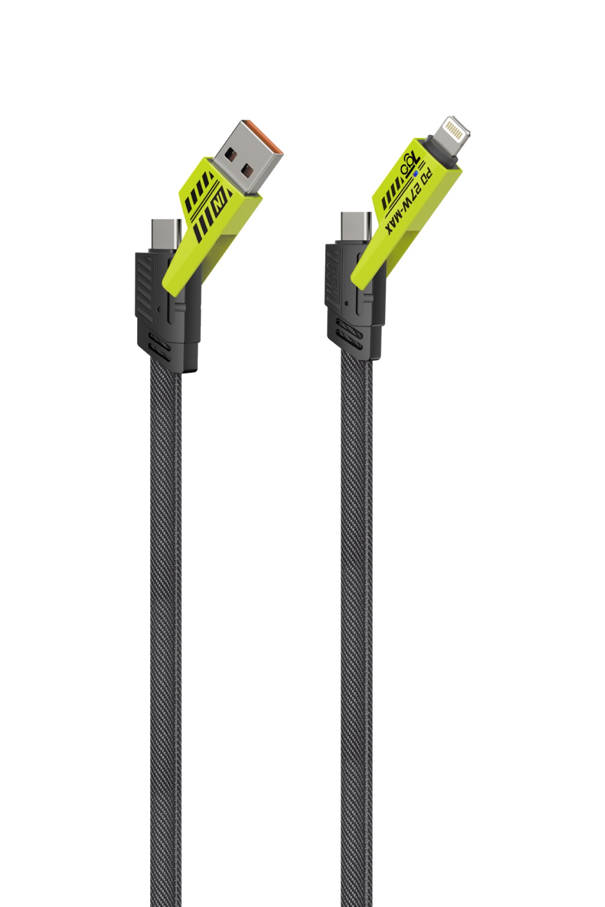 7GO 7GCB1 65W PD 4'ü 1 Arada Hızlı Şarj Kablosu 1.2M – USB-A / Type-C / Lightning Çoklu Örgülü Şarj Kablosu