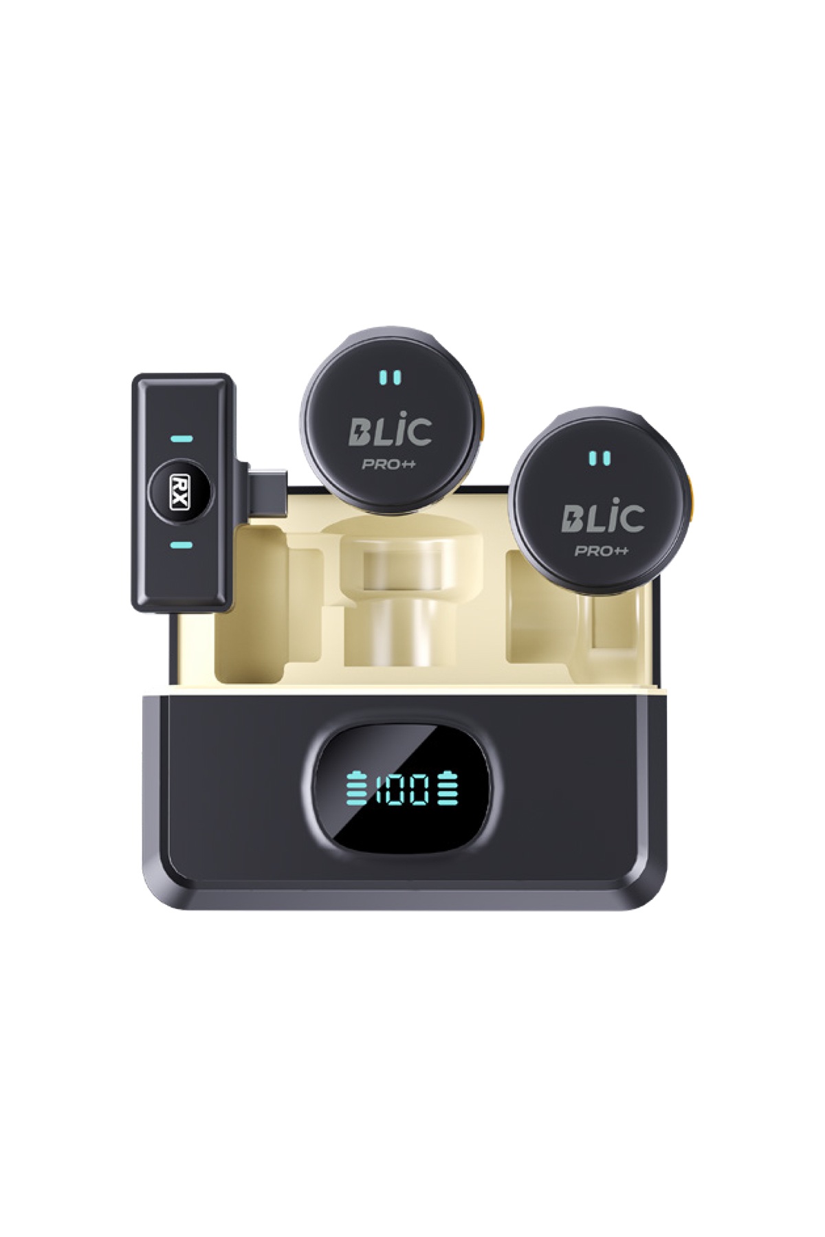 Blic Pro++ BWC-04 Type-C 2.4G Kablosuz İkili Yaka Mikrofonu – Dijital Göstergeli, Manyetik Tasarımlı