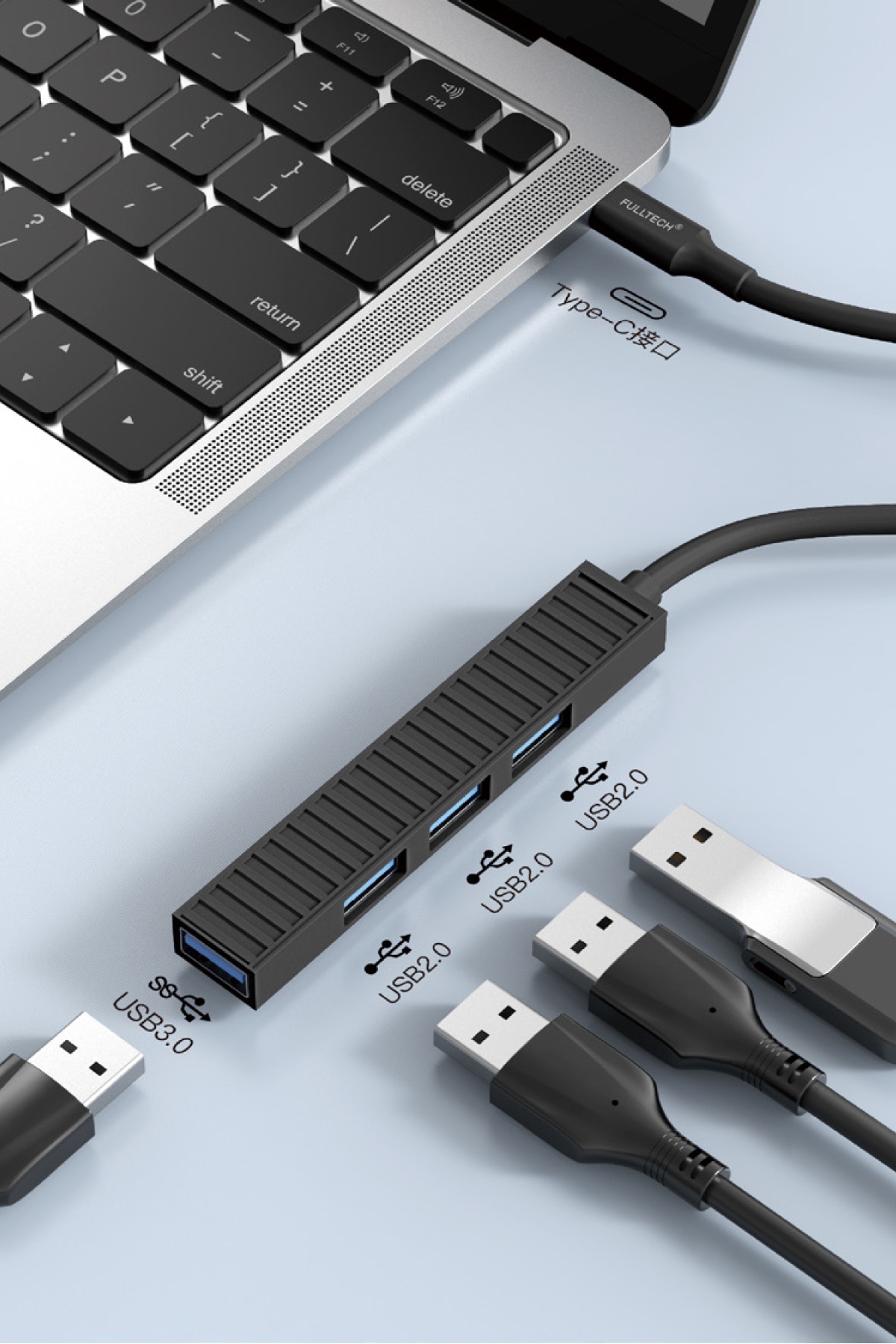 Fulltech FH1 4'ü 1 Arada USB-C Hub – 1x USB 3.0 + 3x USB 2.0 Type-C USB Çoklayıcı 5 Gbps