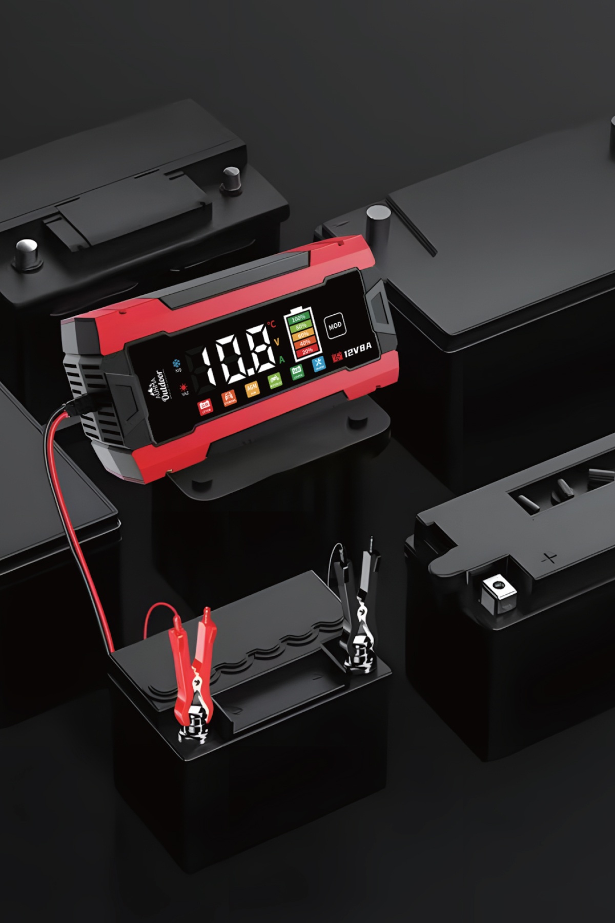 Auhma AOC11 12V 8A Akıllı Akü Şarj ve Onarım Cihazı – Renkli LCD Ekran, Pulse Repair, LiFePO4 / AGM / GEL Uyumlu