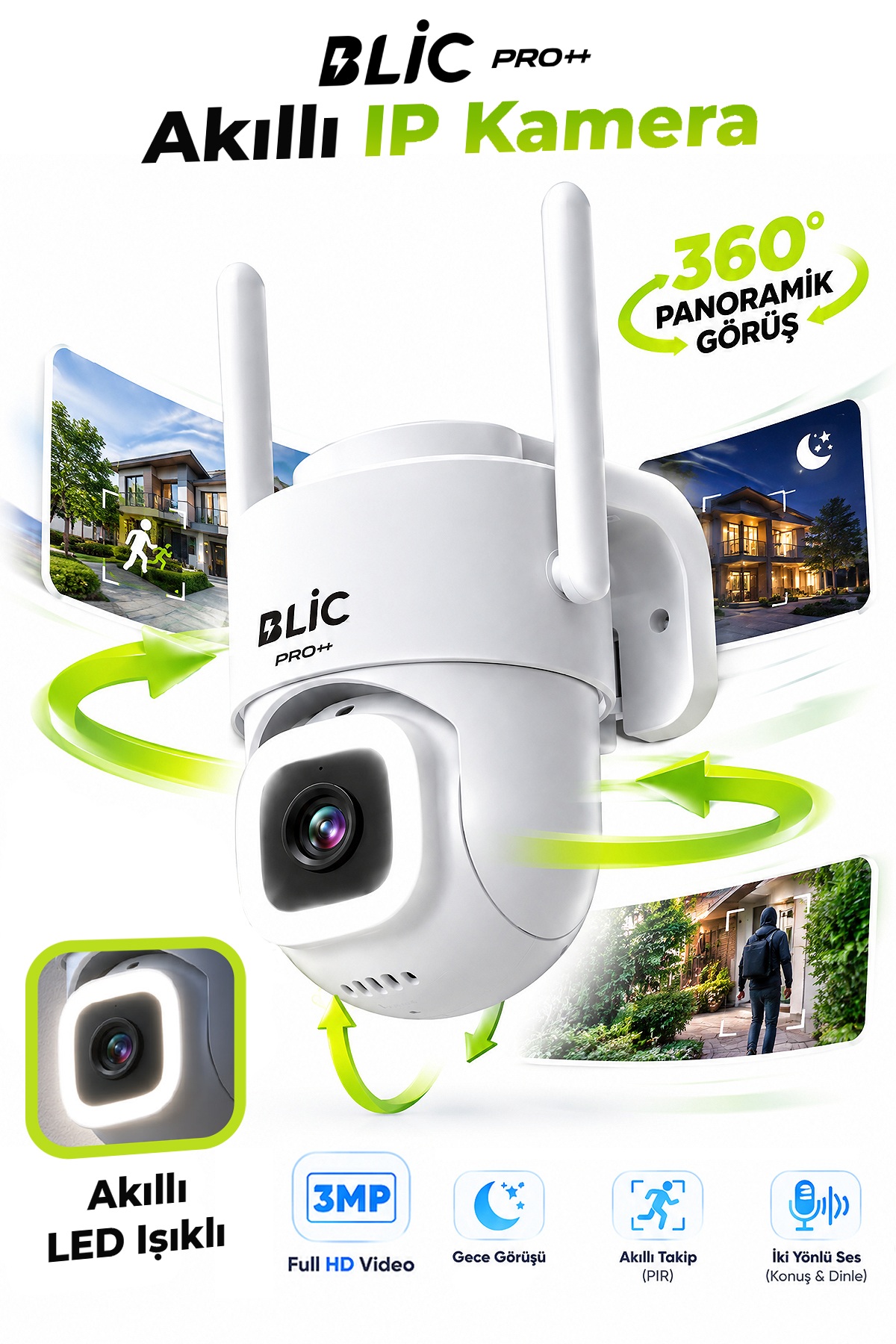 Blic PRO++ BLM-111 3 MP Wi-Fi PTZ Dış Mekan IP Güvenlik Kamerası, IP66, Gece Görüşü ve Çift Yönlü Ses