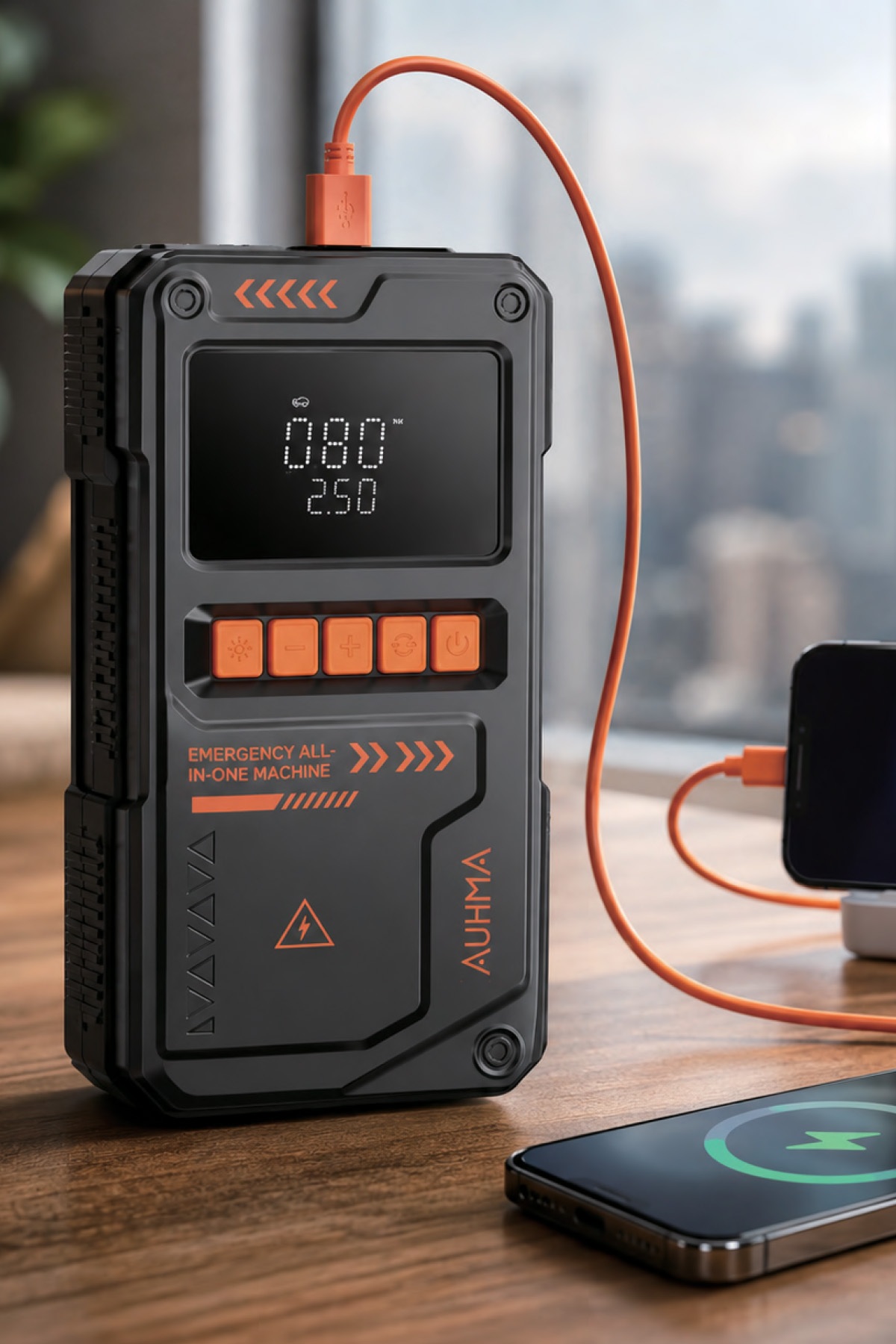 Auhma A9966 12000 mAh Akü Takviye Cihazı ve 150 PSI Dijital Hava Kompresörü, 1000A Jump Starter, Lastik Şişirme Pompası