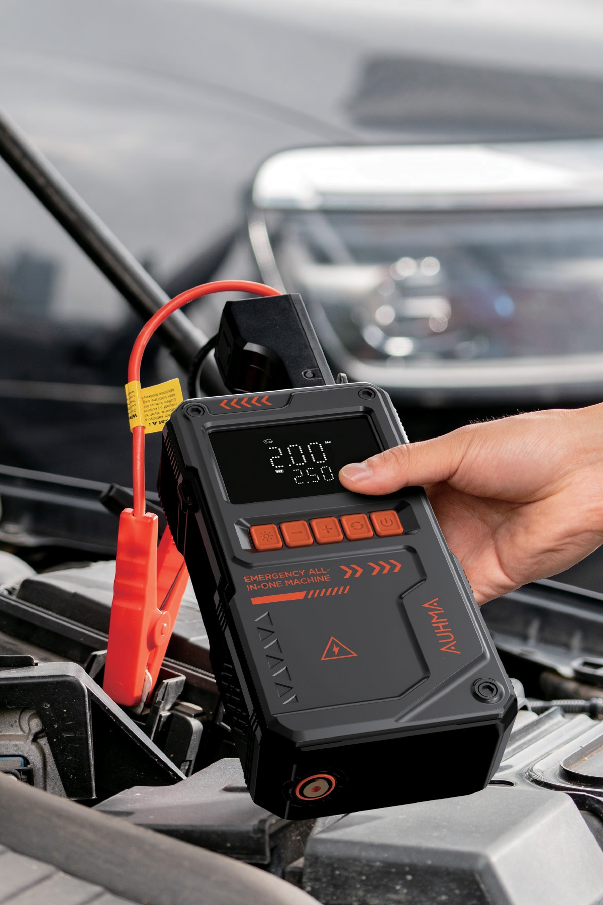 Auhma A9966 12000 mAh Akü Takviye Cihazı ve 150 PSI Dijital Hava Kompresörü, 1000A Jump Starter, Lastik Şişirme Pompası