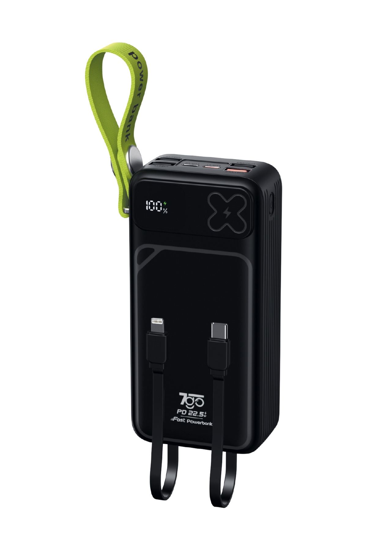 7GO GPW-12 30000 mAh 22.5W Hızlı Şarj Powerbank – Dahili Type-C ve Lightning Kablolu, Dijital Ekranlı, LED Aydınlatmalı