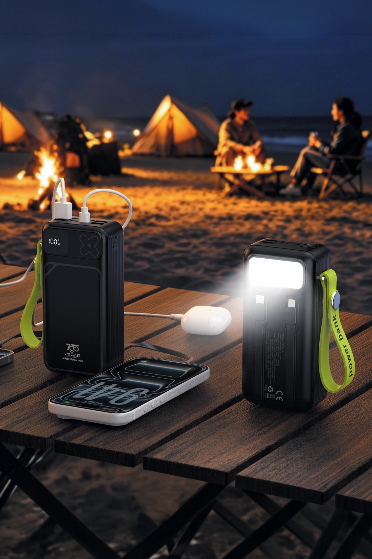 7GO GPW-12 30000 mAh 22.5W Hızlı Şarj Powerbank – Dahili Type-C ve Lightning Kablolu, Dijital Ekranlı, LED Aydınlatmalı