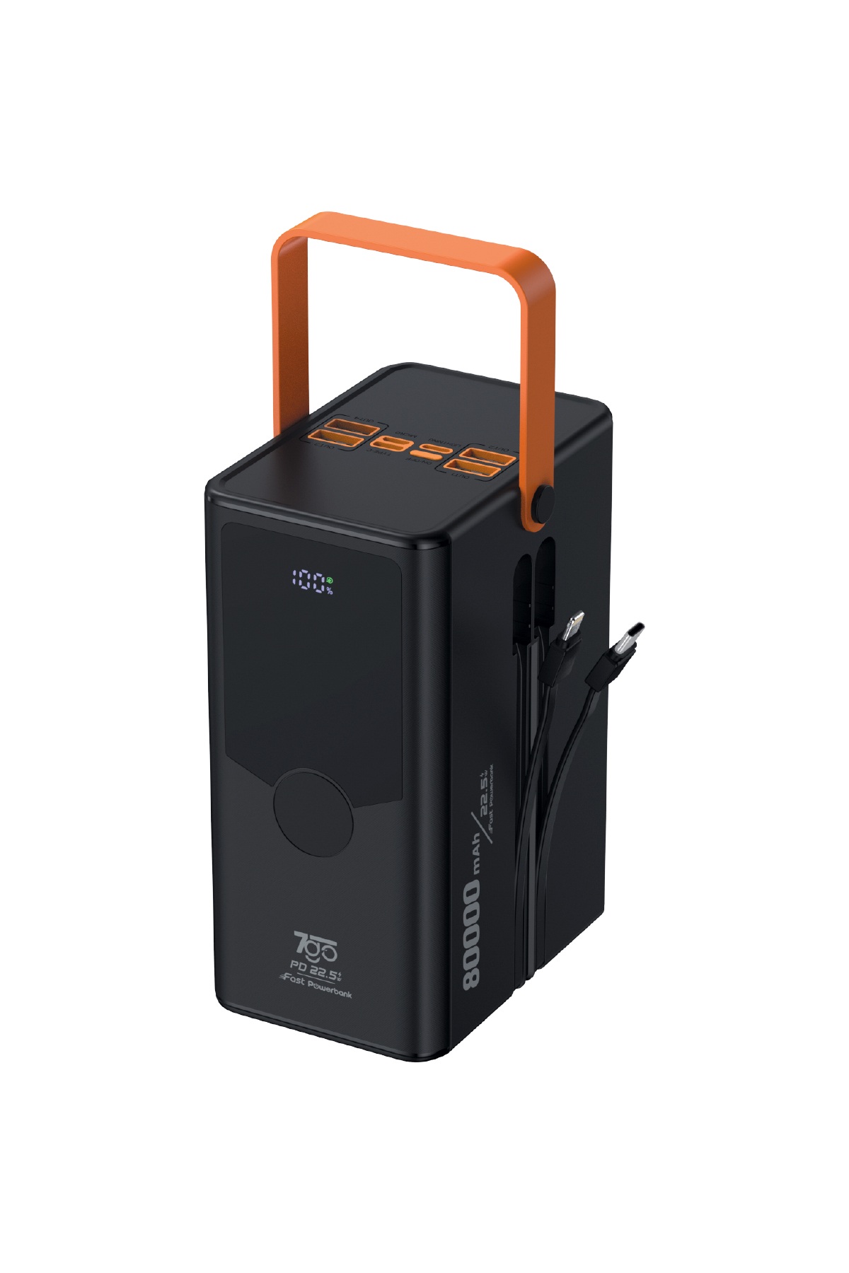 7GO GPW-14 80000 mAh 22.5W Hızlı Şarj Powerbank – Dahili Type-C ve Lightning Kablolu, LED Fenerli, Dijital Ekranlı