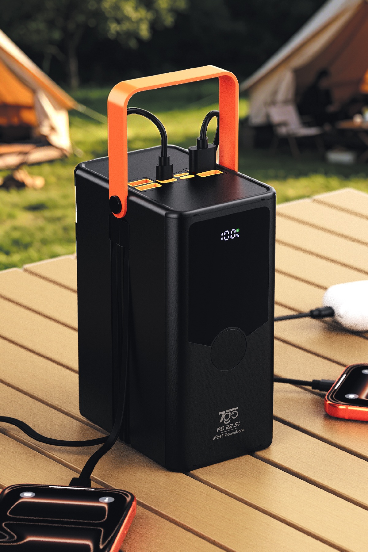 7GO GPW-14 80000 mAh 22.5W Hızlı Şarj Powerbank – Dahili Type-C ve Lightning Kablolu, LED Fenerli, Dijital Ekranlı